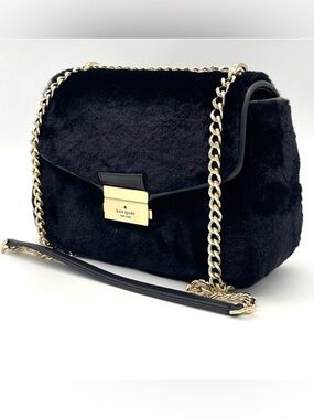 NWT Kate spade Black Faux Fur Chain Shoulder Bag